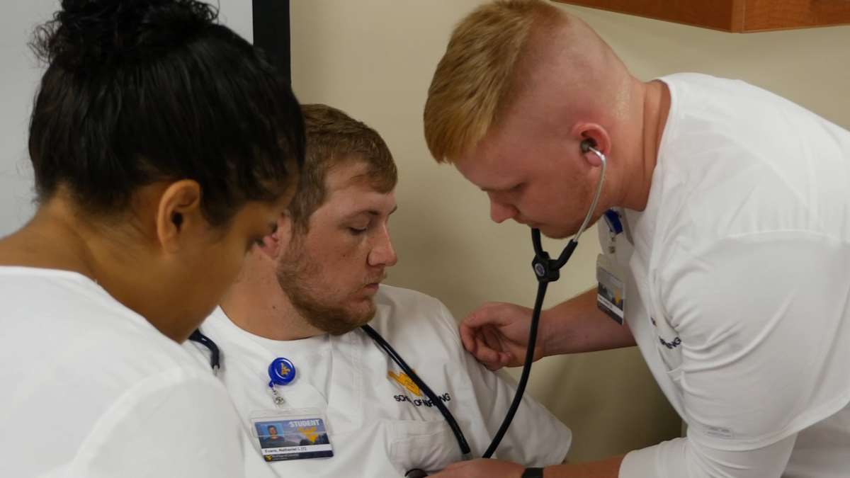 Students checking each other's pulse.