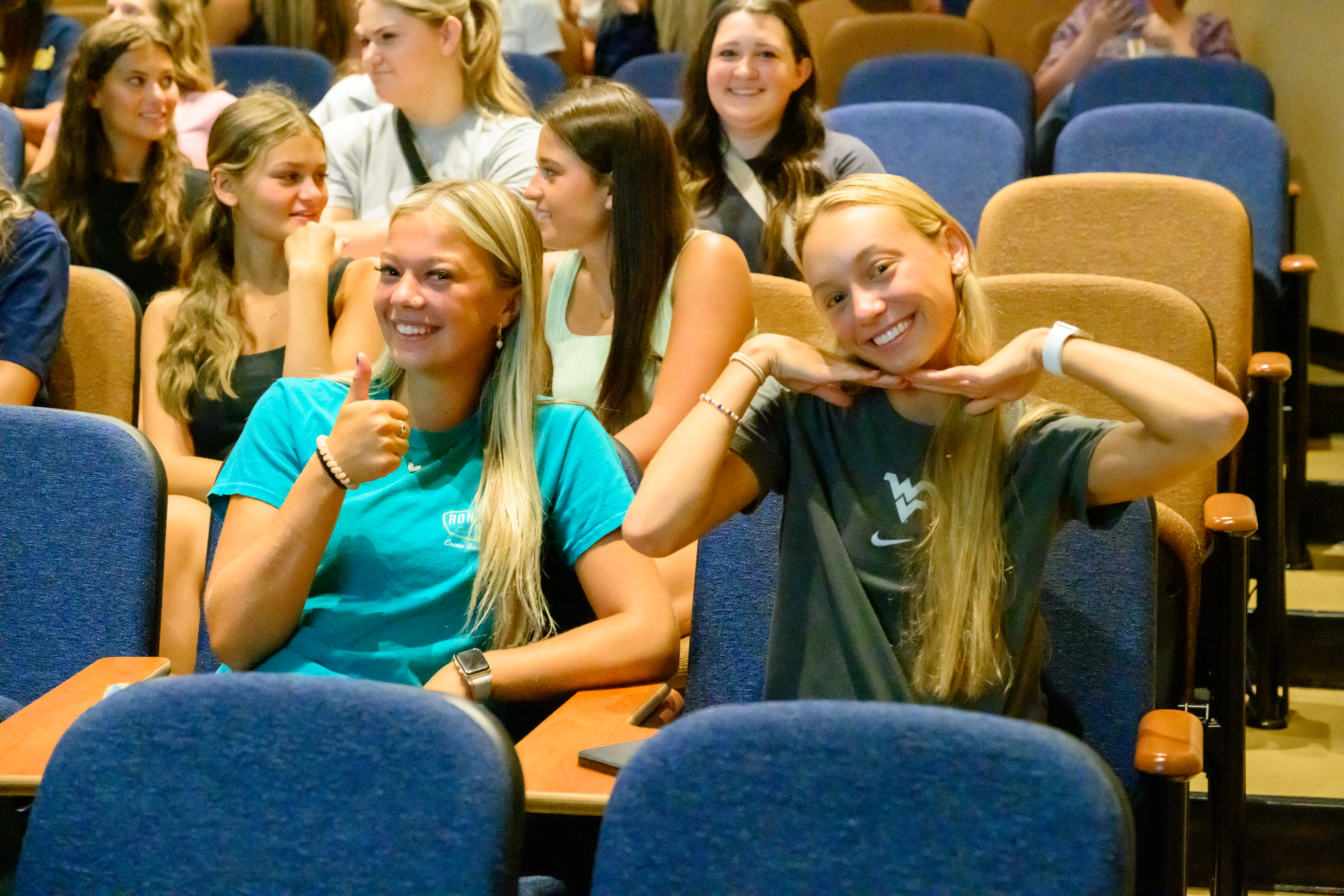 Two nursing students pose with a thumbs up and a smile during Welcome Week 2023.
